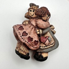 Vintage 90s Sandy Resin Hugging Girls Best Friend Brooch Pin Classic Jewelry