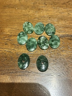 9 Piece Lot Vintage Old Stock Spinach  Jade Dark Green Oval Cabs