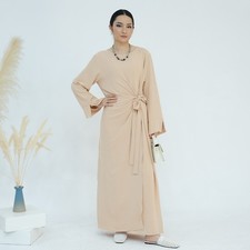 Muslim Women Lace Up Long Maxi Abaya Robe Dubai Kaftan Jalabiya Prom Party Gown