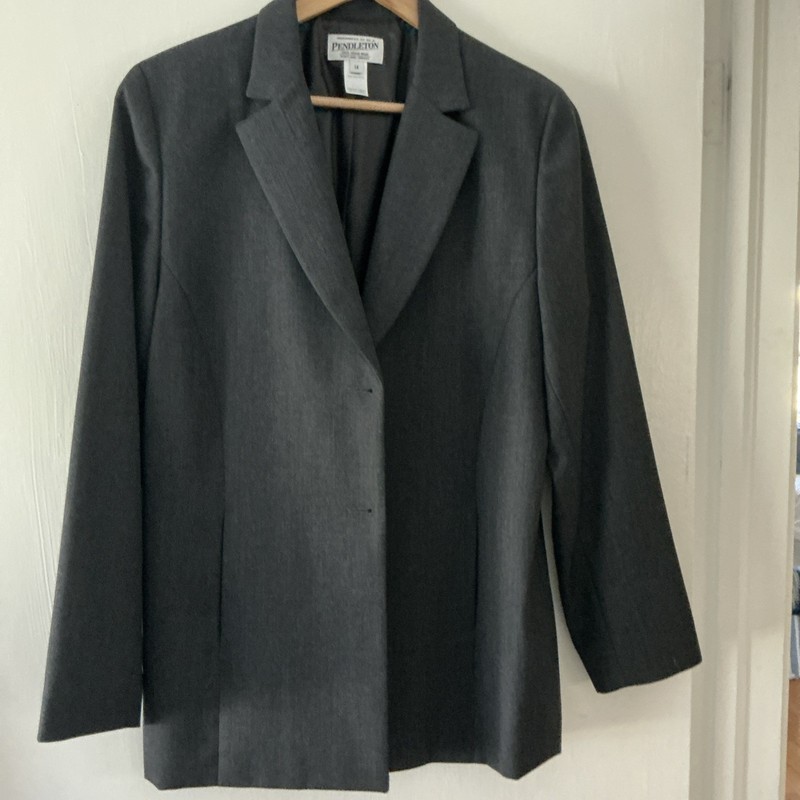 Pendleton Woman’s 100% Virgin Wool Blazer Gray Lined Button Front Blazer Size 14