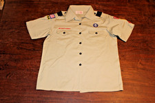 Boy Scouts of America BSA Women's Shirt Large 14-16 Tan Sewn Patches