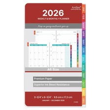 2026 Planner Refills A6 3.75x6.75 Weekly Monthly Jan Dec Red 6 Hole Pages New US