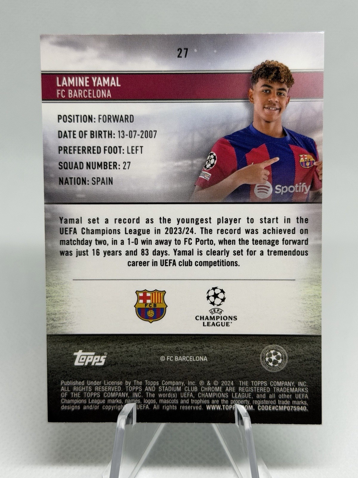 2023 TOPPS STADIUM CLUB CHROME UEFA #27 LAMINE YAMAL ROOKIE RC /150 view 2