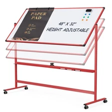 Rolling Whiteboard, 48x32 Inches Dry Erase Board with Stand, Magnetic Mobile ...