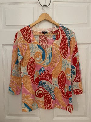 Talbots Petite S Summer Floral Cotton Breathable Colorful Lightweight Tunic Top