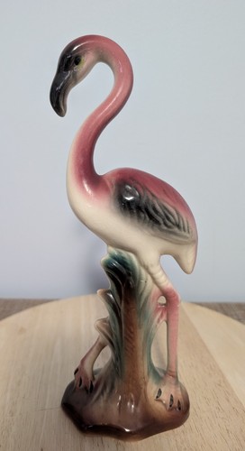 Vintage Mid-Century Art Deco Style Pink Flamingo Ceramic Figurine Flamingo 8"