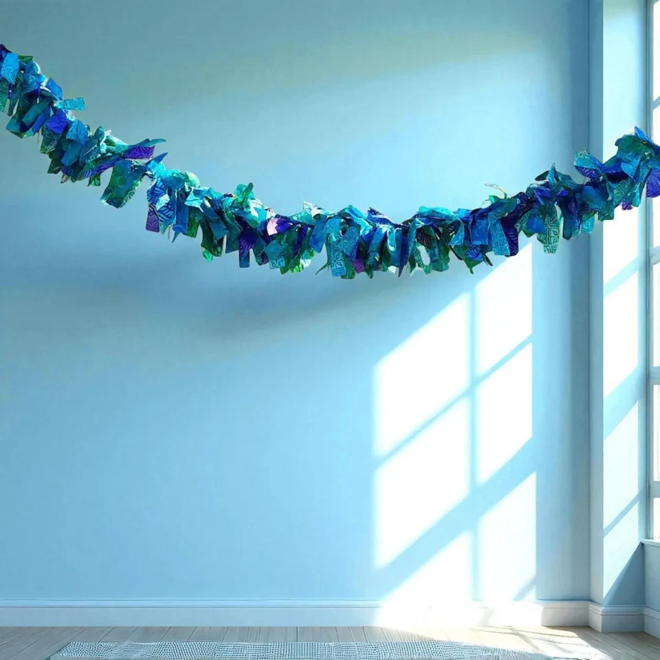 Guirnalda de banderín hecha a mano de tela color sirena - decoración de verano Foto 2 de 4