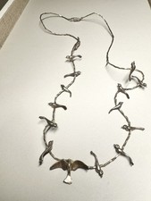 Vintage Sterling Silver Bird Fetish Necklace 1970s Zuni 23”