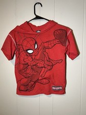 Spider Man Boys Size 8 Hooded Shirt With Partial Mask Red Short Sleeve