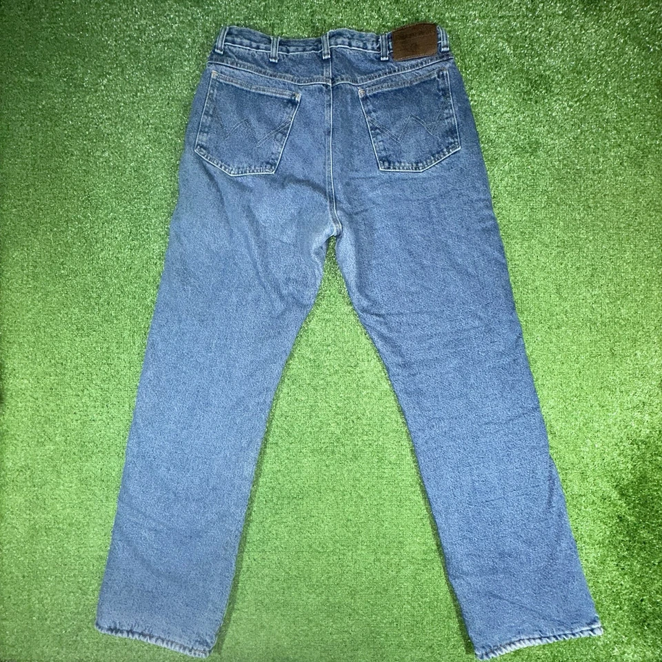 Wrangler Rugged Wear 牛仔裤抓绒衬里男式 34 X 32 红色绗缝衬里美国复古 — 第 2/4 张图片