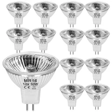 MR16 Light Bulbs 12 Pack- 12V 50W Dimmable Lamp (WITH LENSE) 2-Pin GU5.3 Base