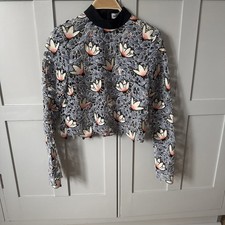 Self Portrait Top Size UK 10 Blue Pink Floral Cutout Open Lace Long Sleeve
