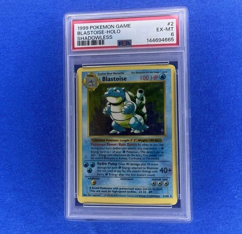 1999 POKEMON GAME SHADOWLESS #2 BLASTOISE-HOLO PSA 6*** New Cert**