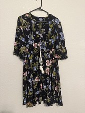 Floral Fit Flare Smocked Dress Tassel Half Sleeve Short