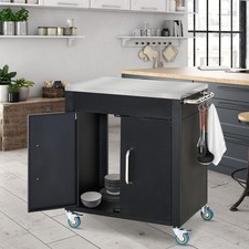 HOMCOM Küchenwagen mit Rollen Servierwagen Küchenschrank Edelstahl Schwarz