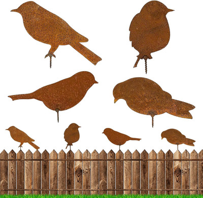 4 Rost Vögel, Vögel Deko Rostige Gartendeko Mit Schraubgewinde, Metall Gartenste