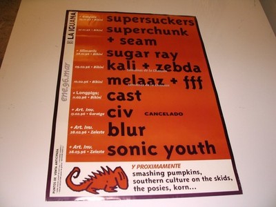 BLUR SONIC YOUTH SUPERSUCKERS ORIGINAL POSTER TOUR Barcelona 1996 24x17´´