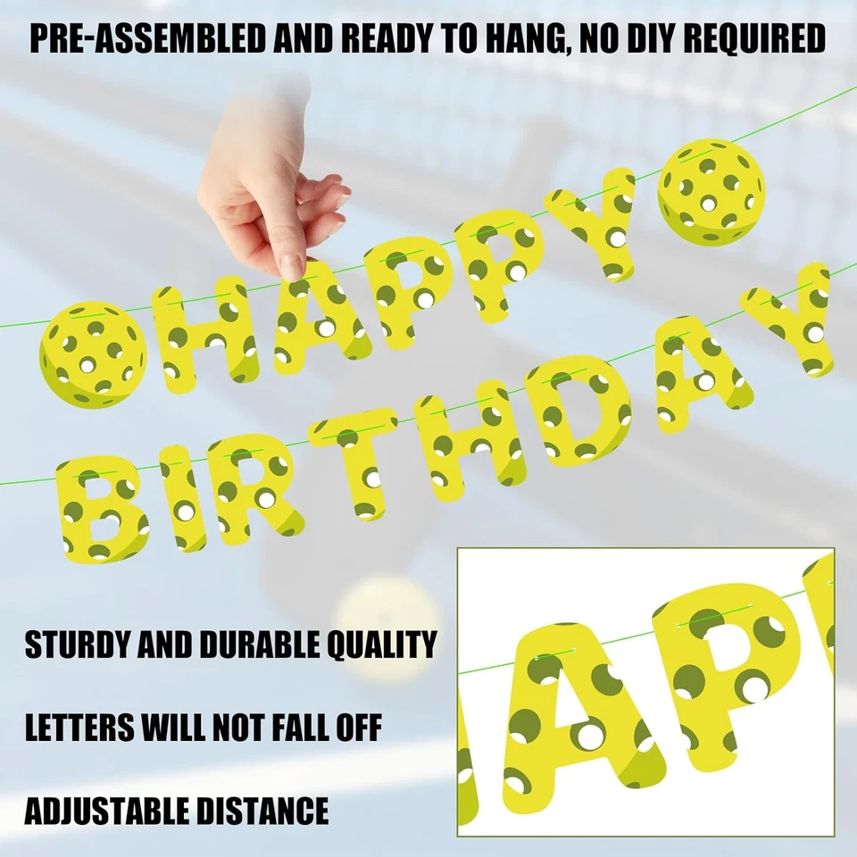 Banner de Feliz Cumpleaños Pickleball, Pre-Encordado Deportes Tema Fiesta Decoraciones Reus Foto 4 de 4