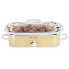 MegaChef 3.5qt Casserole Slow Cooker with 3 Temperature Settings Cream: