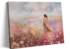 Jesus Embraces Lamb Canvas Wall Art, Pink The 16"L x 12"W Pink Jesus and Sheep