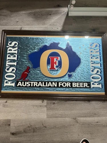 VTG Large 1998 52" Wood Frame Foster’s Australian For Beer Mirror Sign