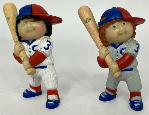 2X Vintage 1984 Cabbage Patch Kids PVC Figurine BASEBALL PLAYERS White Blue Grey
