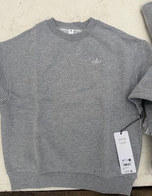 alo Accolade Crew Pullover Sweatshirt Gray Crew Neck Logo Long Sleeve S