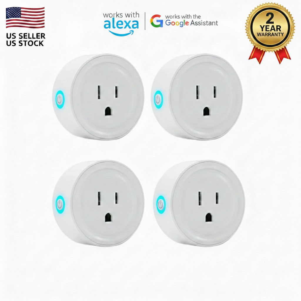 4 Pk SUN HOME Mini Smart Plug WiFi Outlet Works with Alexa Google Home 10A 2.4G