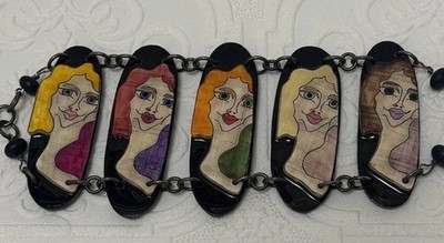 Vintage Artisan Mid Century Modern Bracelet Painted Bright Unique Wearable Art