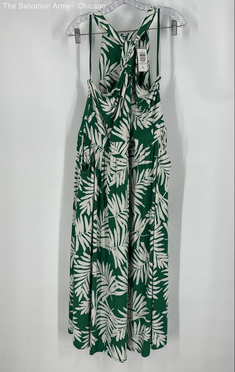 Torrid Womens Green White Leaf Print Sleeveless Long Maxi Dress Size 2