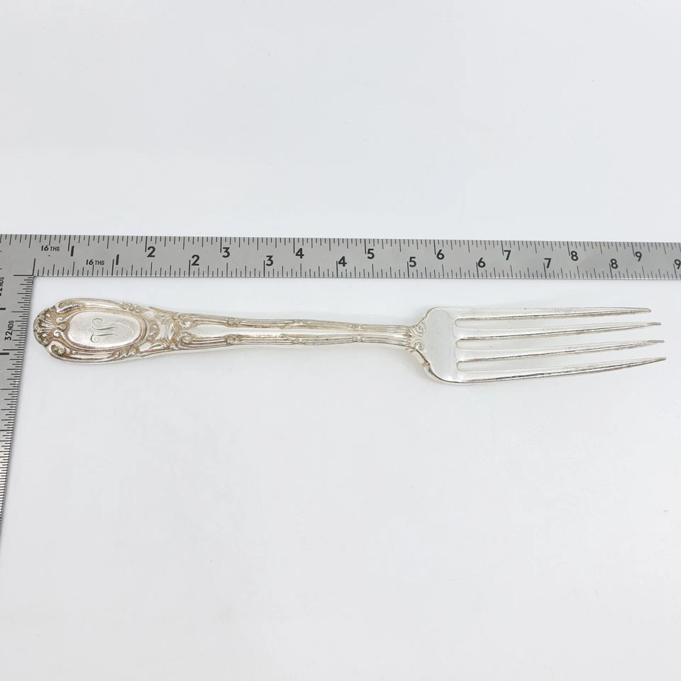 Old French (1889) by Tiffany & Co Silverplate 7 3/4" Dinner Fork Monogrammed "W" - Image 3 of 4