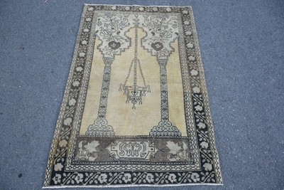 3,2x4,8 ft Turkish Rug, Vintage Accent Rug, Brown Check Wool Rug
