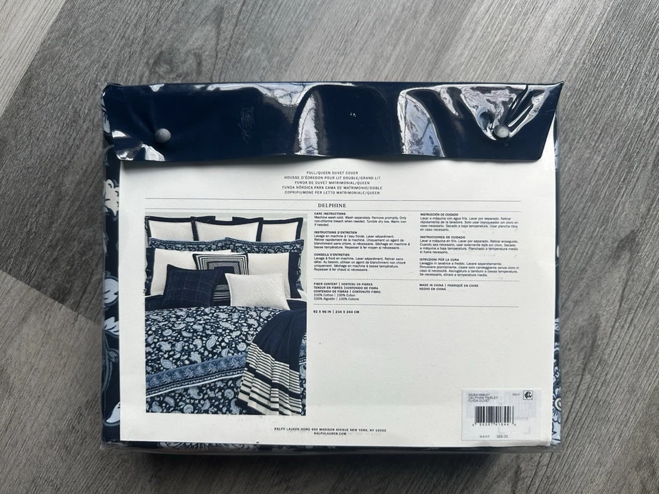 New Ralph Lauren Full Queen Duvet Cover Delphine 100% Cotton Floral Navy Blue - Image 2 of 4