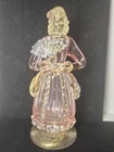 Beautiful Vintage Midcentury Murano Art Glass Lady With Fan Figure W/Pink & Gold