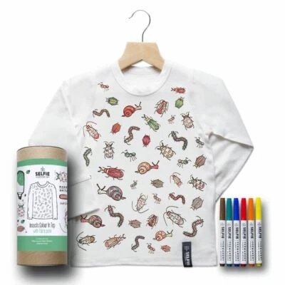 SELFIE CLOTHING CO. Bugs Farbe im Langarmshirt mit Stoffstiften Jungen Kinder Insekt Kunst Handwerk Geschenk