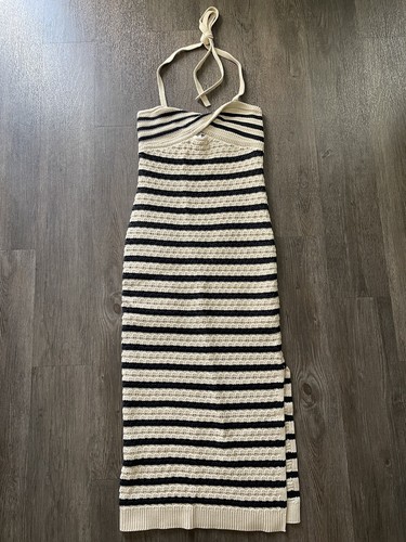 NWT House of Harlow 1960 Crochet Halter Striped Midi Dress Womens Size Small