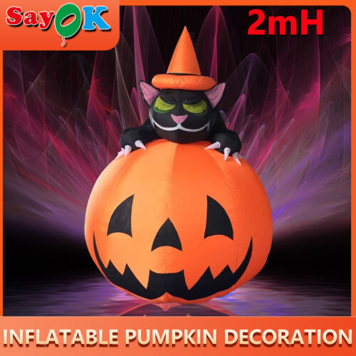 Inflatable Pumpkin Decoration Halloween W/Cat Model Ornament for Home Halloween