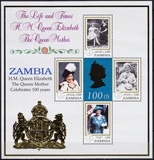 Zambia S/S 100th Birthday Queen Mother '00 1999 MNH-12 Euro