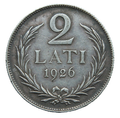 1926 Latvia Lettland Lettonie 2 LATI Lat Silver Coin