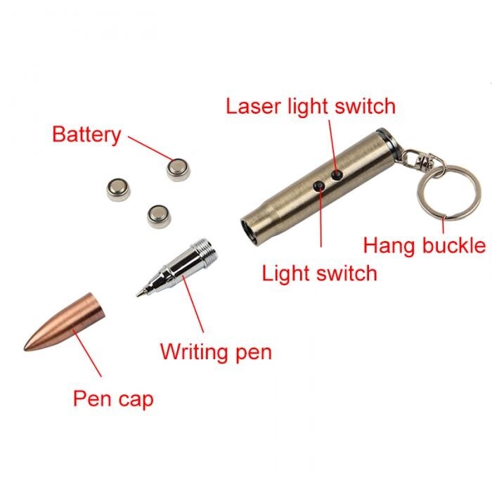 4-in-1 Outdoor Laser Pen Bullet Keychain Light Hammer Ballpoint Torch L20