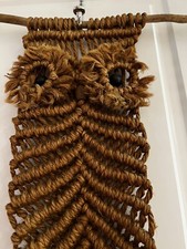 Vintage Macram MCM Owl Wall Hanging, Jute