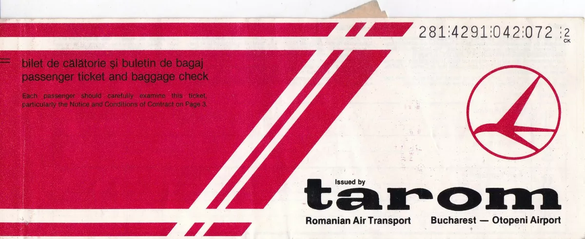 Romania, 1987, Vintage Flight Ticket - Berlin / Bucuresti, TAROM Airlines |  eBay