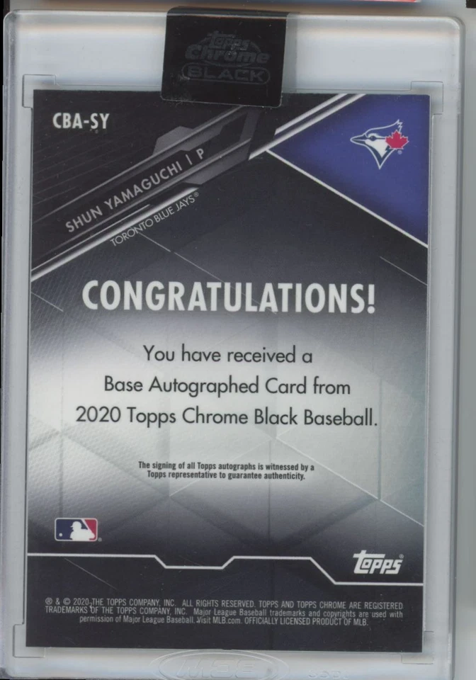 2020 Topps Chrome Black Autographs Refractor 019/150 Shun Yamaguchi Auto  - Image 2 of 2