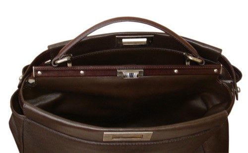 Fendi Peekaboo Fur Lining Satchel Bag Dark Brown - 100% Authentic - Picture 5 of 11