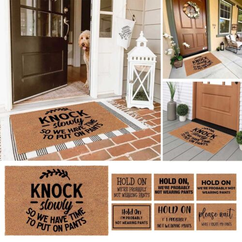 Funny Welcome Doormat Knock Slowly, Hold On Letter Print Door Mat Entryway Rugs  - Afbeelding 1 van 40