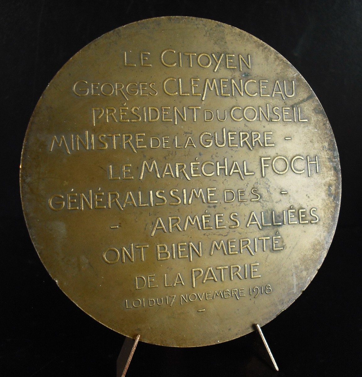 Médaille Commémorative Georges Clemenceau Et Ferdinand Foch 1918 - Bronze, 96mm