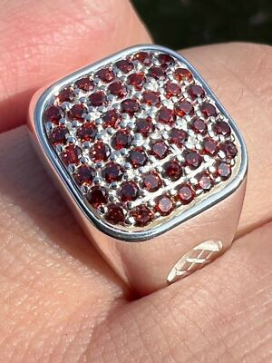 Mens Real Solid 925 Sterling Silver Iced Red Real Big Stone Ring Hip Hop CZ