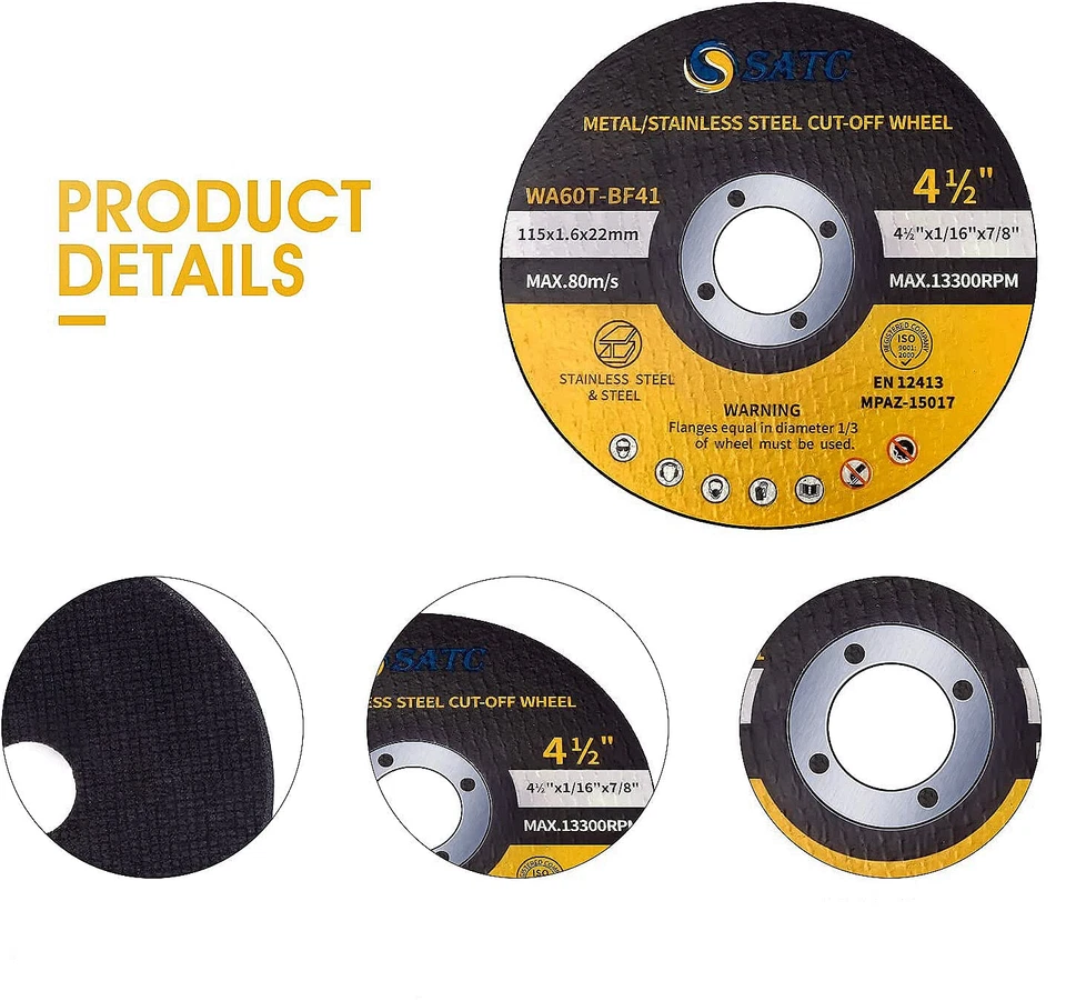 100 Pack 4-1/2" x 1/16" x 7/8" Cut-off Wheels Discs Stainless Steel & Metal 4.5" - Image 3 of 4
