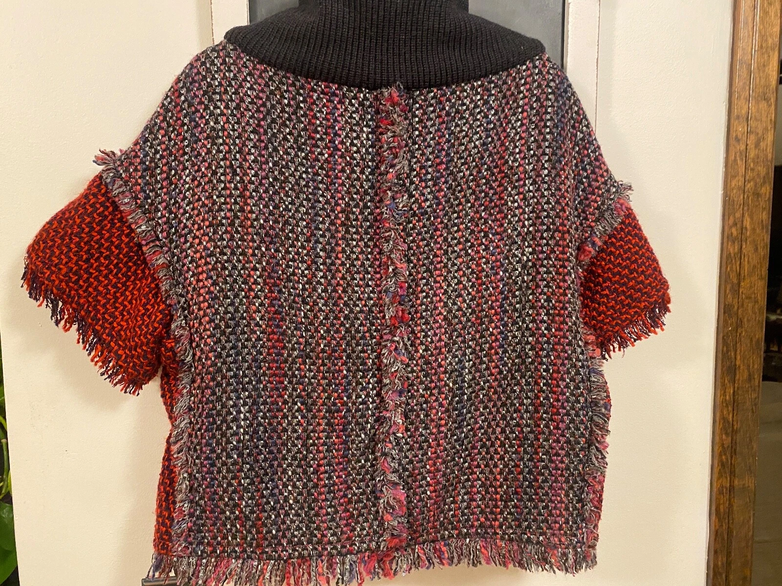 Tory Burch maglione donna lana arazzo felpa tasca anteriore frange top boho S
