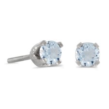 14k Petite White Gold Round Aquamarine Children's Screw-back Stud Earrings